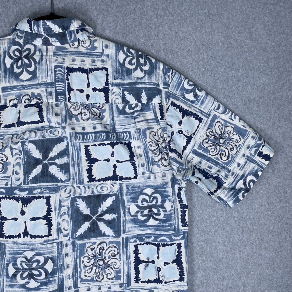 Kahala Button Up Shirt Mens Large Blue Geometric Floral Cotton Hawaii Made - Picture 9 of 16